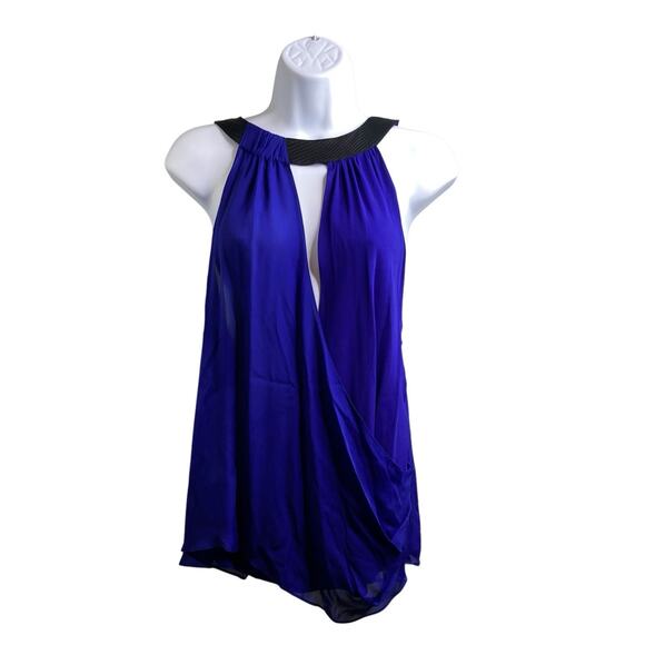 Ramy Brook Women's Blue Silk Halter Wrap Tank Top Size S Flowy Beachy Summer - Picture 1 of 10